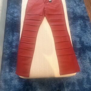Red Cargo Pants with Ribbed Design